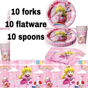Princess Peach Birthday Party Supplies Set 91 Pcs Plates Cups Napkins Pink